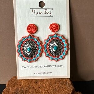 NWT Myra Bag Coral and Turquoise Beaded "Concho Traditions" Earrings